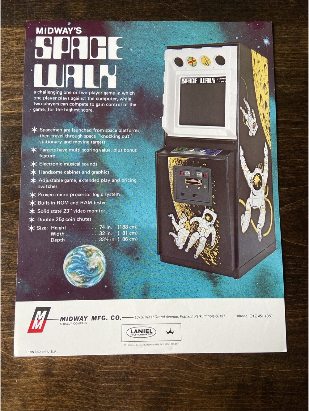 Midway Space Walk Arcade Pinball FLYER Original Ad Promo Poster Not PCB